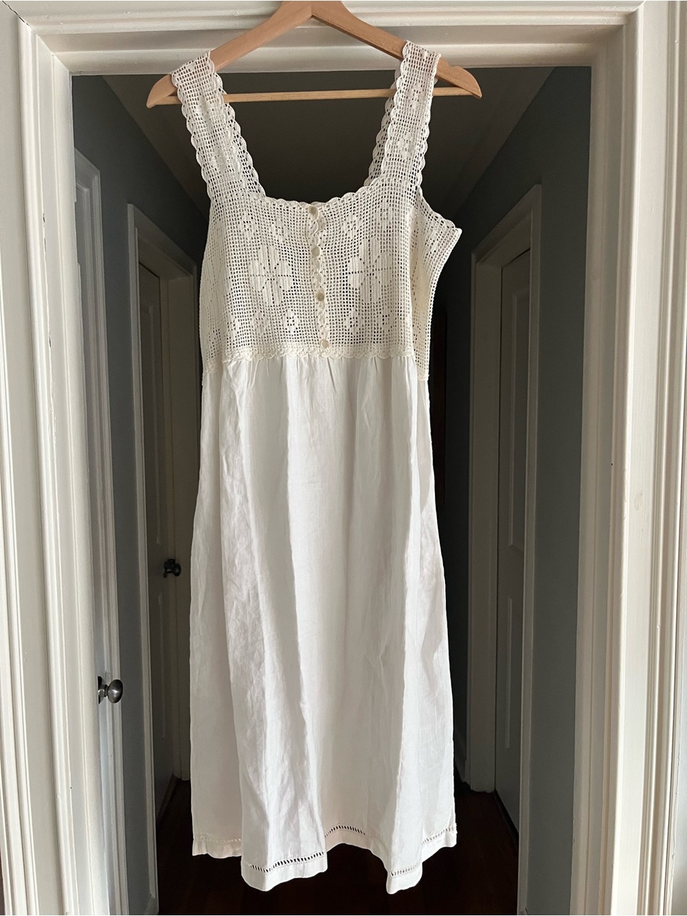 White Crochet Cotton Midi Dress Women’s Small Boho Cottagecore Sleeveless Lined